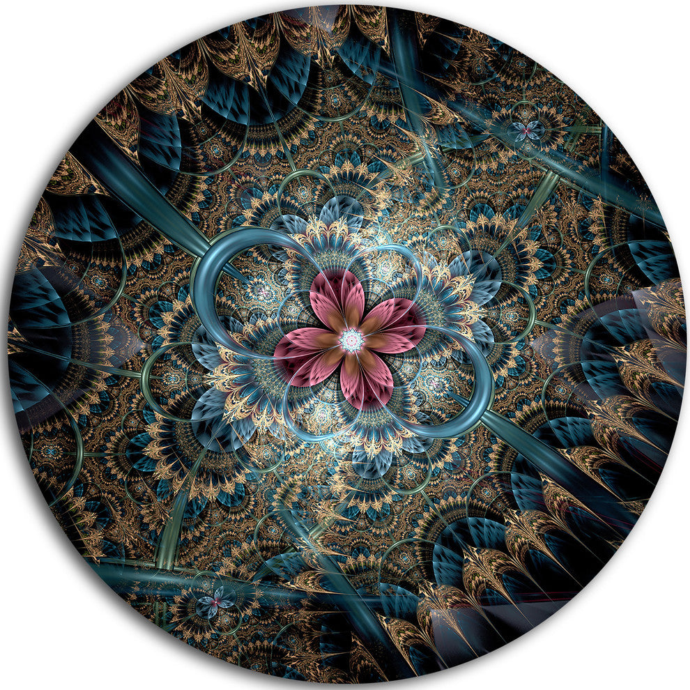 Dark Purple Fractal Flower, Digital Art Floral Round Wall Art, 11"