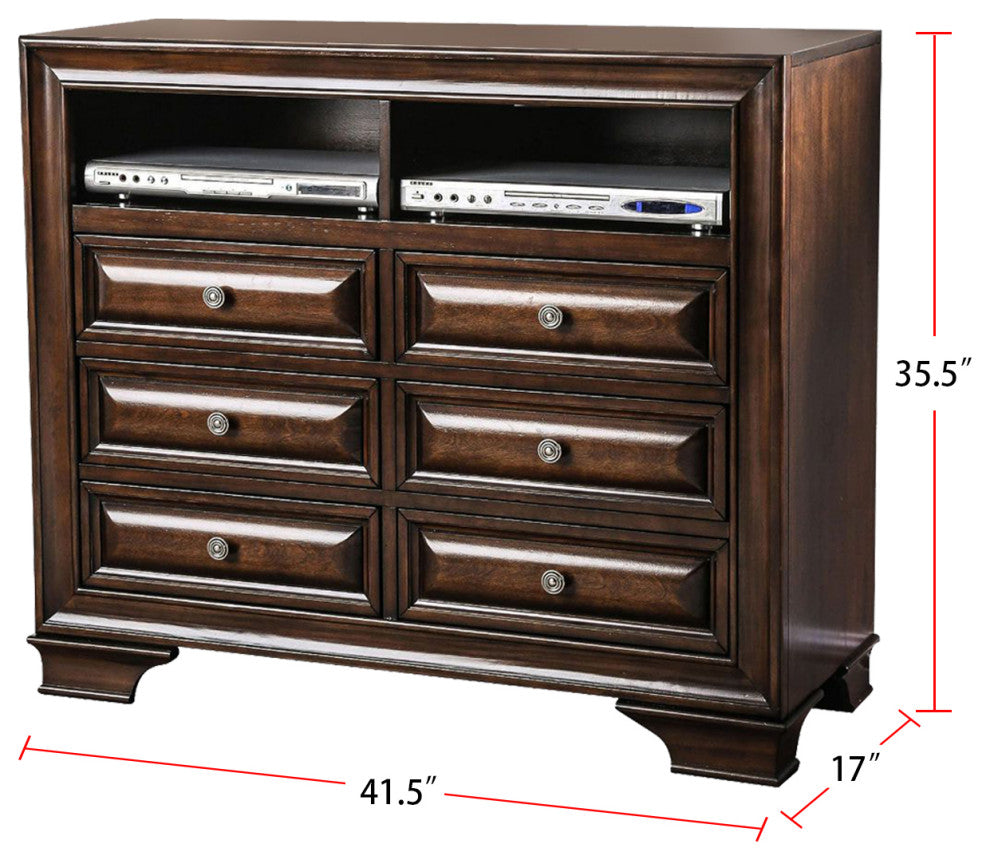 Wooden Media Chest With 6 Drawers, Brown Cherry