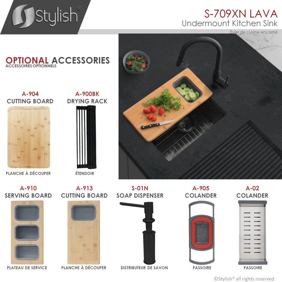 STYLISH 16in Graphite Black Single Bowl Undermount Stainless Steel Kitchen Sink