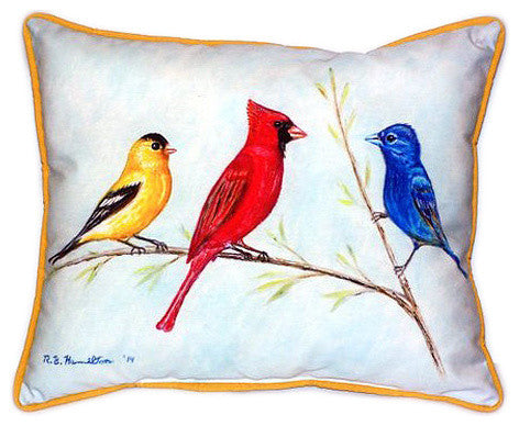 Pair of Betsy Drake Three Birds Large Indoor/Outdoor Pillows 16x20