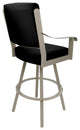 Leather Swivel Metal Bar Stool - Memphis on Warren Base, Black Leather on Beige, 34"