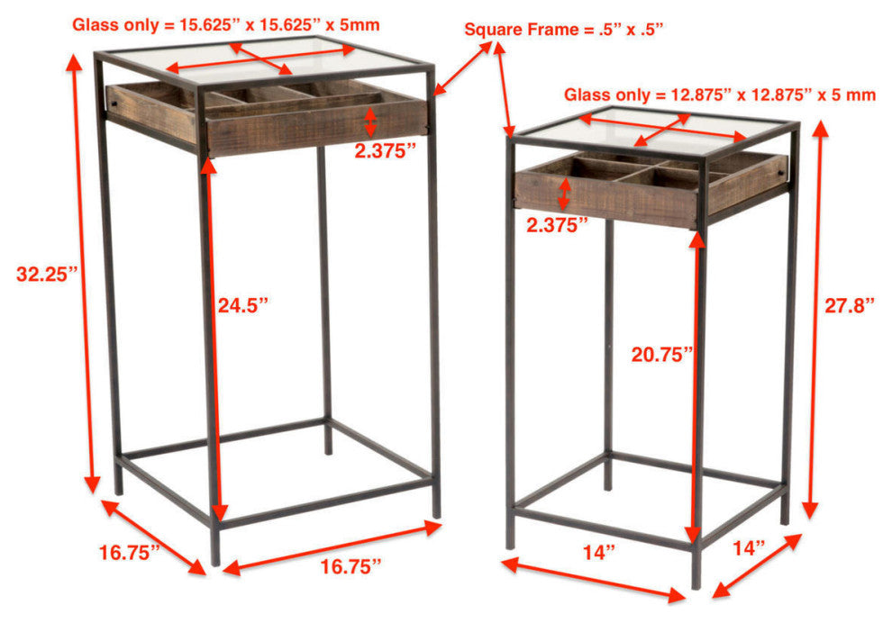 Side Tables with Visible Storage Drawers, Set of 2