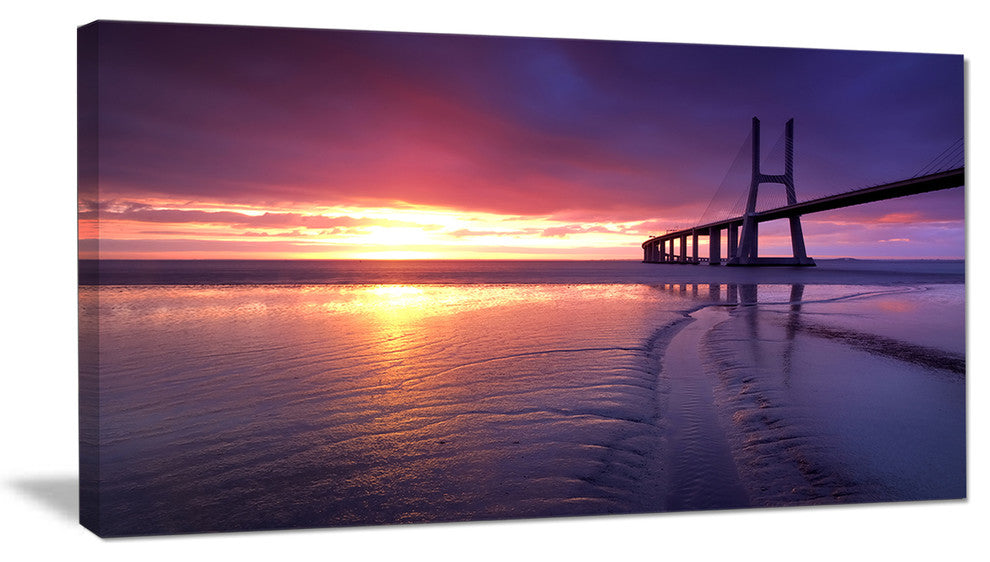 "Colorful Vasco Da Gama Bridge" Sea Pier and Bridge Wall Art Canvas, 40"x20"