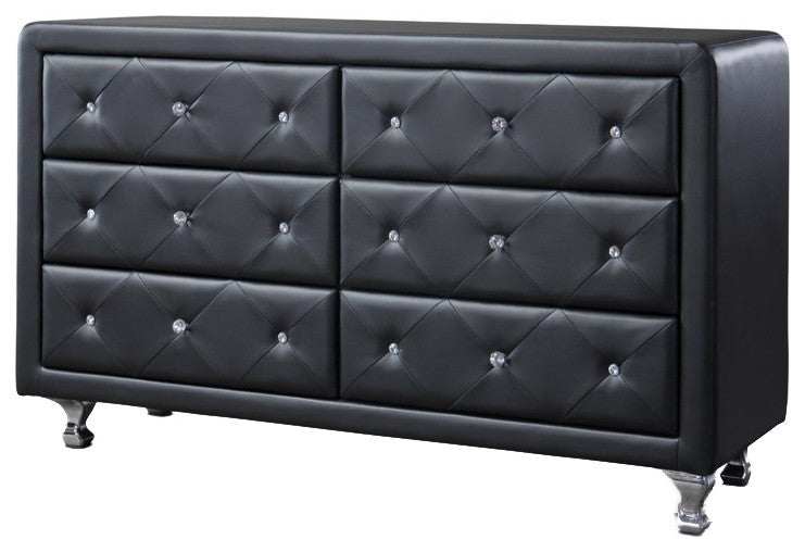 Luminescence Black Faux Leather Upholstered Dresser