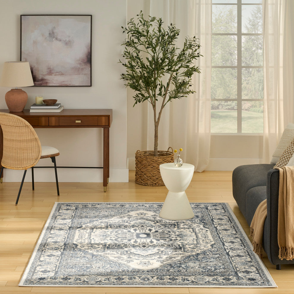 Nourison Quarry 3'9" x 5'9" Ivory Navy Vintage Indoor Rug