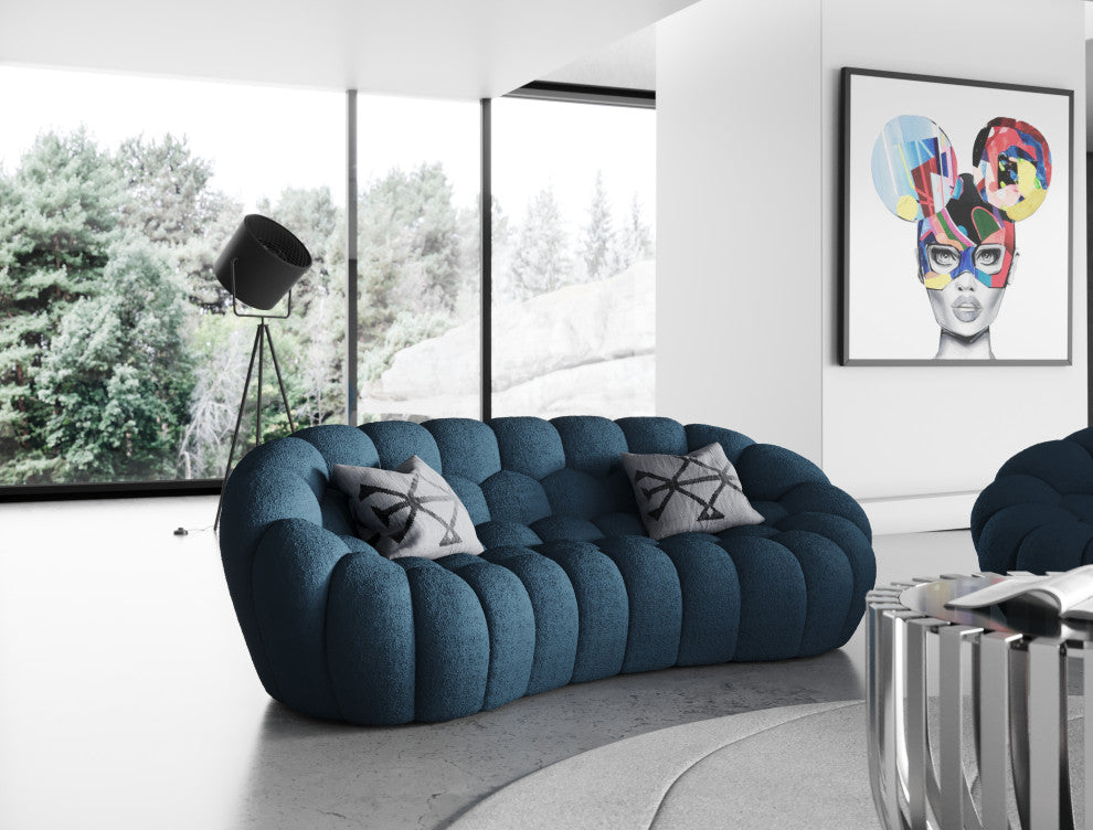 Divani Casa Yolonda Modern Curved Dark Teal Fabric Loveseat