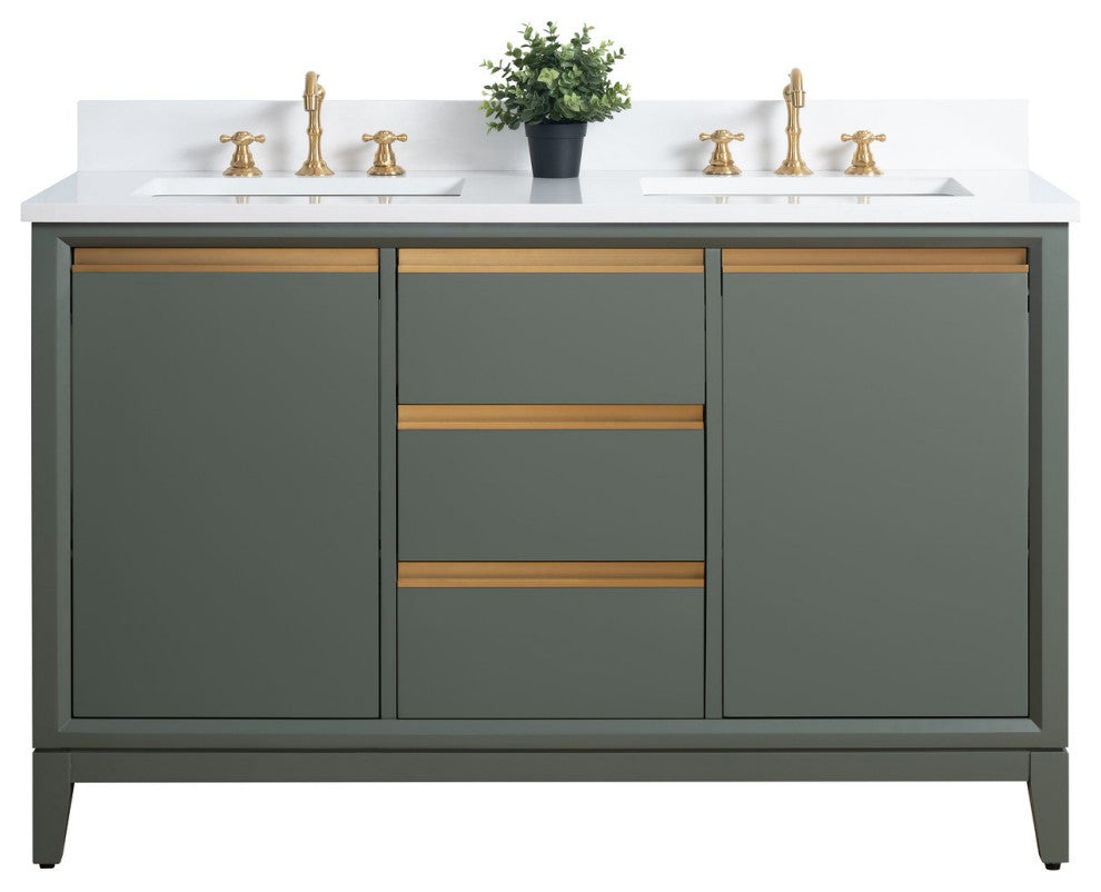 Vanity Art Bathroom Vanity With Sink, Vintage Green, 54" Double