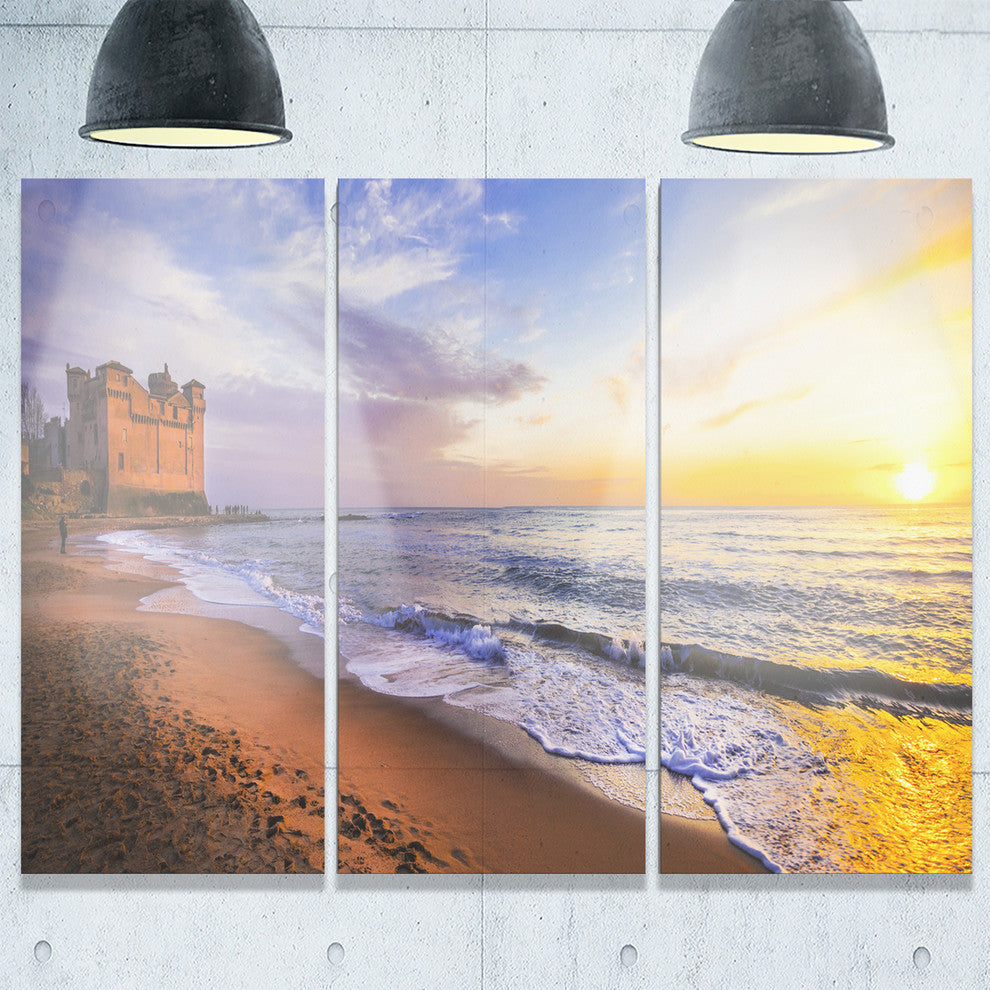 "Castle Santa Severa Over Sunset Italy" Metal Wall Art, 3 Panels, 36"x28"
