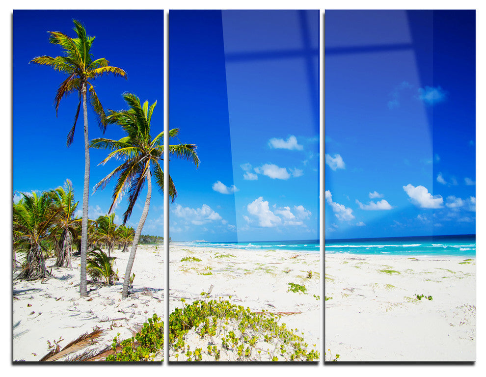 "Beautiful Blue Sea With Palms" Photo Metal Wall Art, 3 Panels, 36"x28"