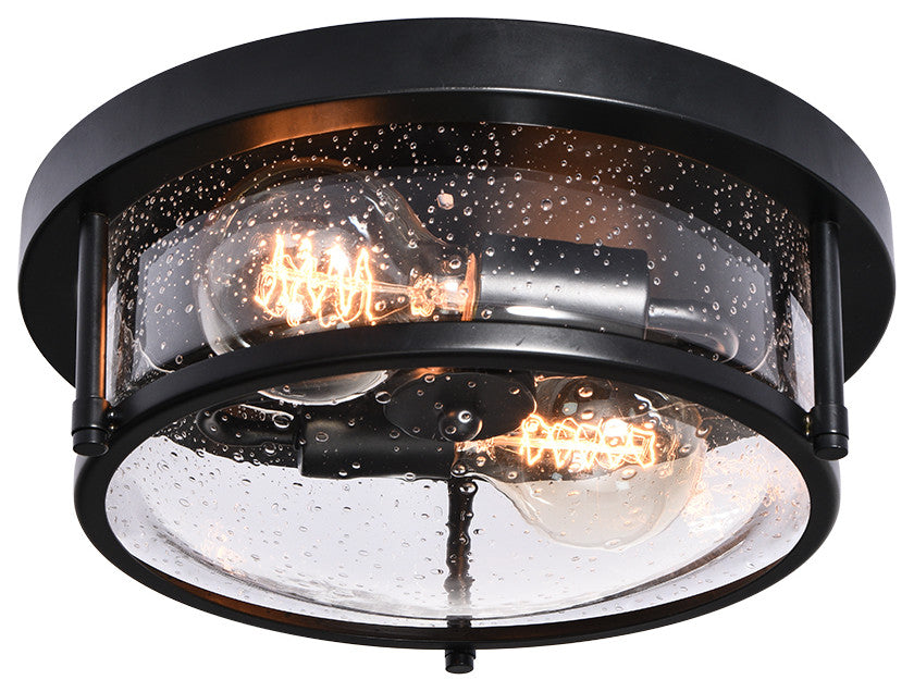 Farmhouse 2-Light Seeded Drum Glass Flush Ceiling Light