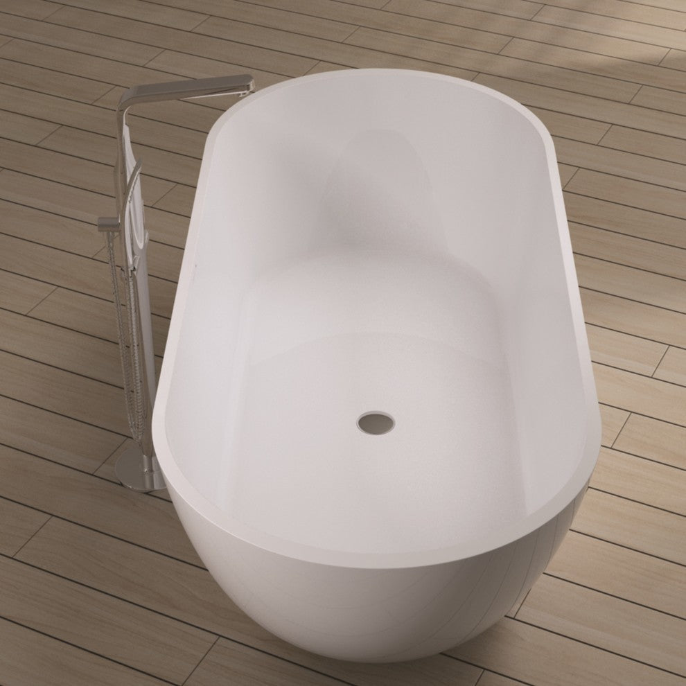 ADM Medium Elipsed Freestanding Bathtub, Glossy White, 66.9"