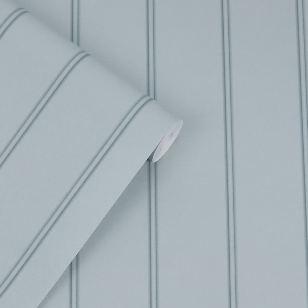 Laura Ashley Chalford Wood Panelling Wallpaper, Seaspray Blue