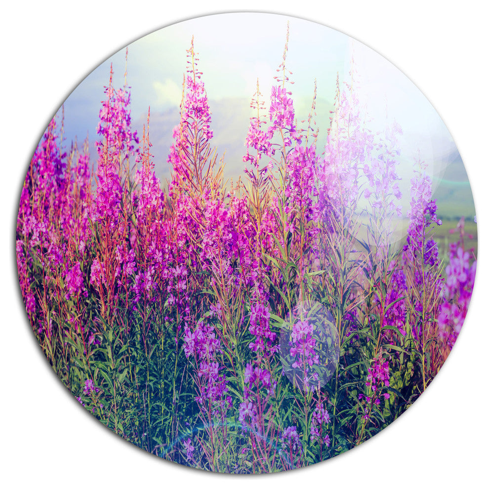 Blooming Purple Flowers In Meadow, Flower Round Wall Art, 23"