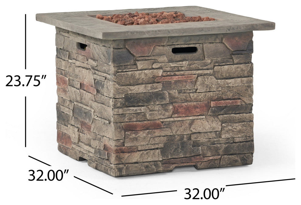 GDF Studio Heritage 32" Stone Square Fire Pit With Counter Top, Gray