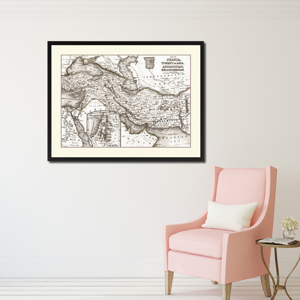 Persia Iraq Iran Afghanistan Vintage Sepia Map Canvas Print, 28"x37"