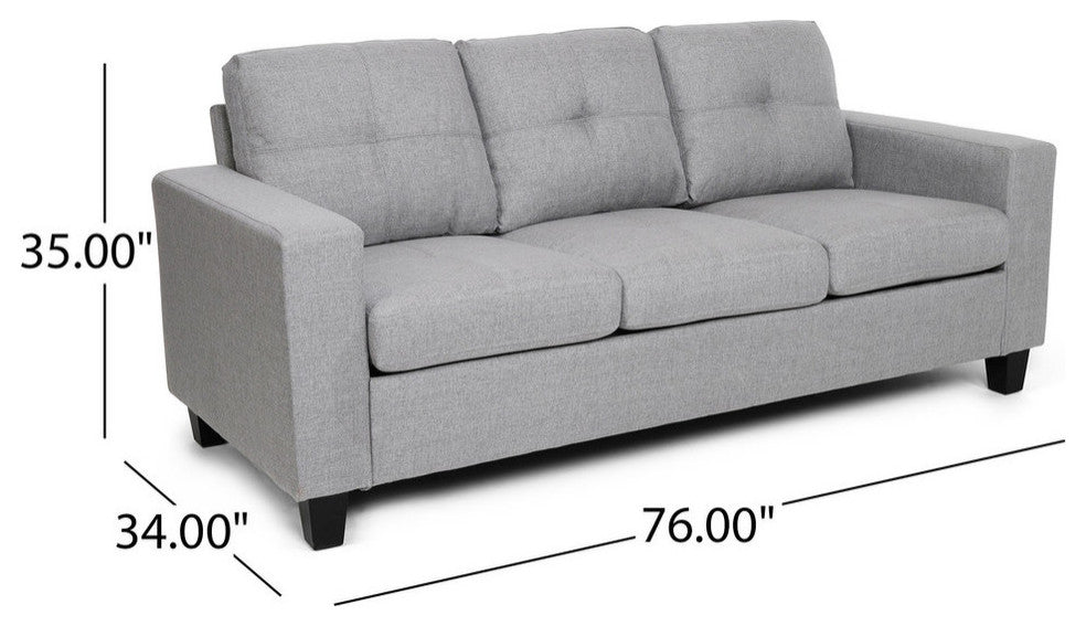 Viviana Three Seater Sofa With Wood Legs, Gray, Natural