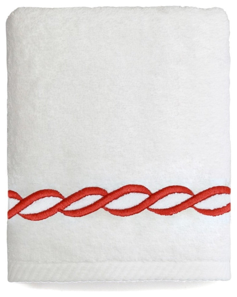 Soft Twist Cadena Hand Towel, White & Terra Cotta, 16"x30"