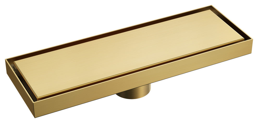 Linear Shower Drain with Hair Strainer and Reversible Tile Insert Cover, Brushed Gold