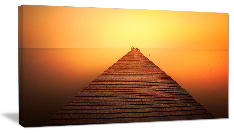 "Old Wooden Bridge Into Infinity Sea" Sea Pier and Bridge Wall Art, 40"x20"