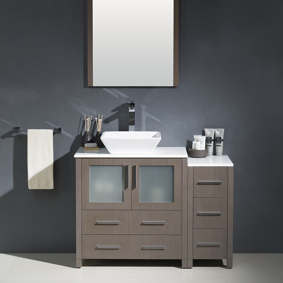 Torino 42" Gray Oak Modern Bathroom Vanity With Side Cabinet, FFT3112BN