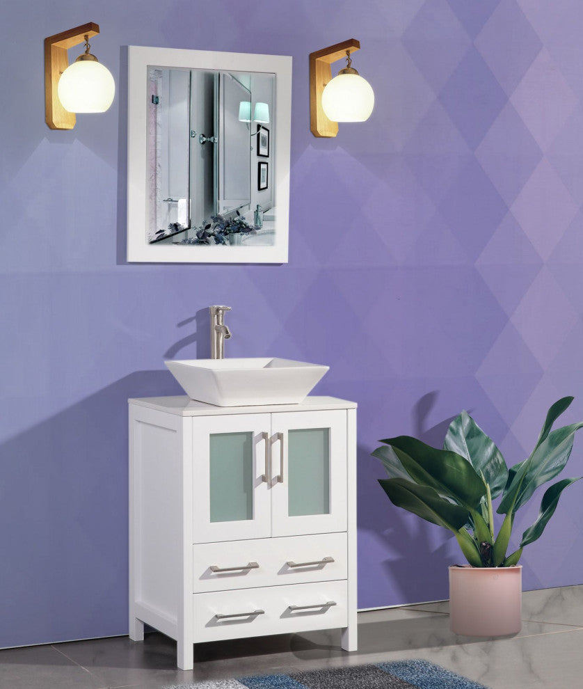 Vanity Art Bathroom Vanity Set With Sink, White, 24", Led Sensor-Switch Mirror