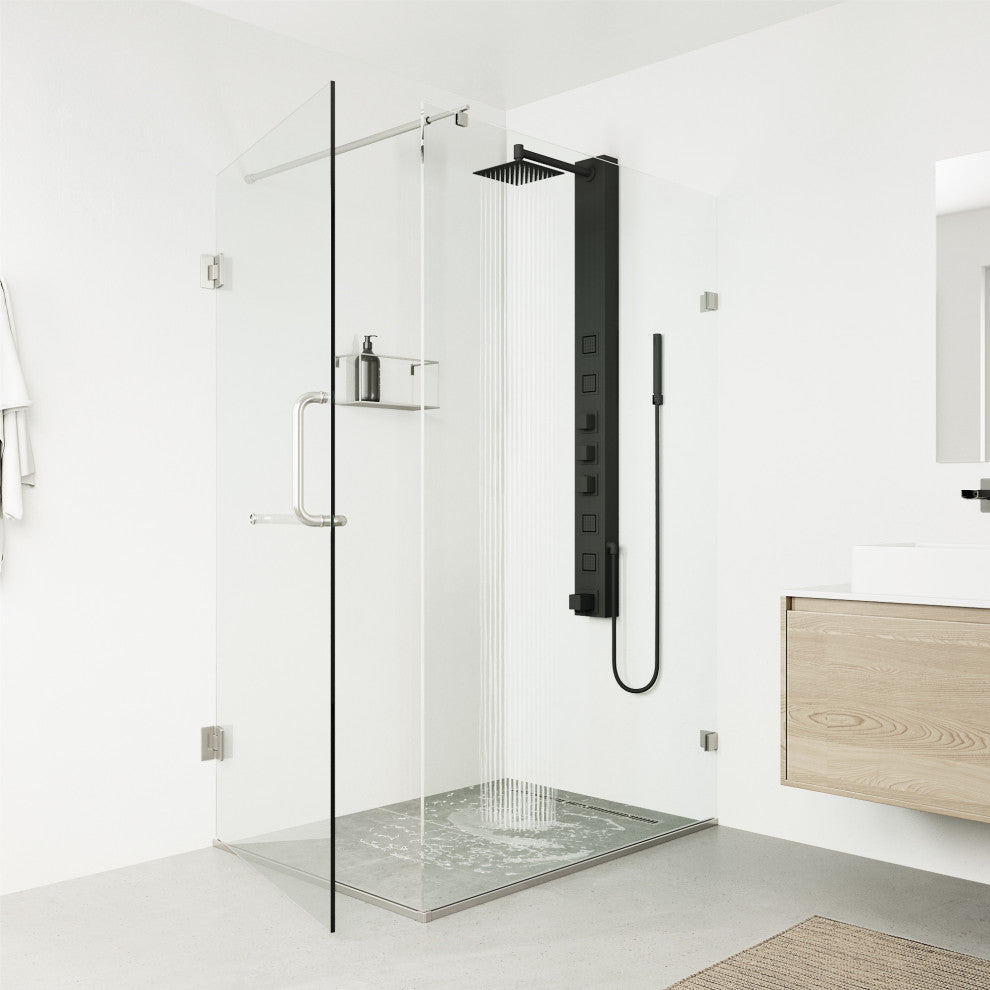 Bowery 58" H x 5" W 4-Jet Shower Panel with Square Shower Head and Tub Filler, Matte Black