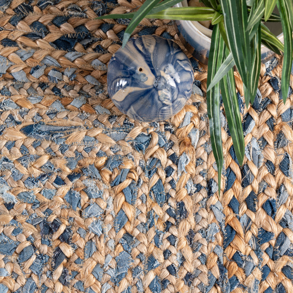 Nuloom Hand Braided Twined Jute and Denim Area Rug, Blue 4'x6'