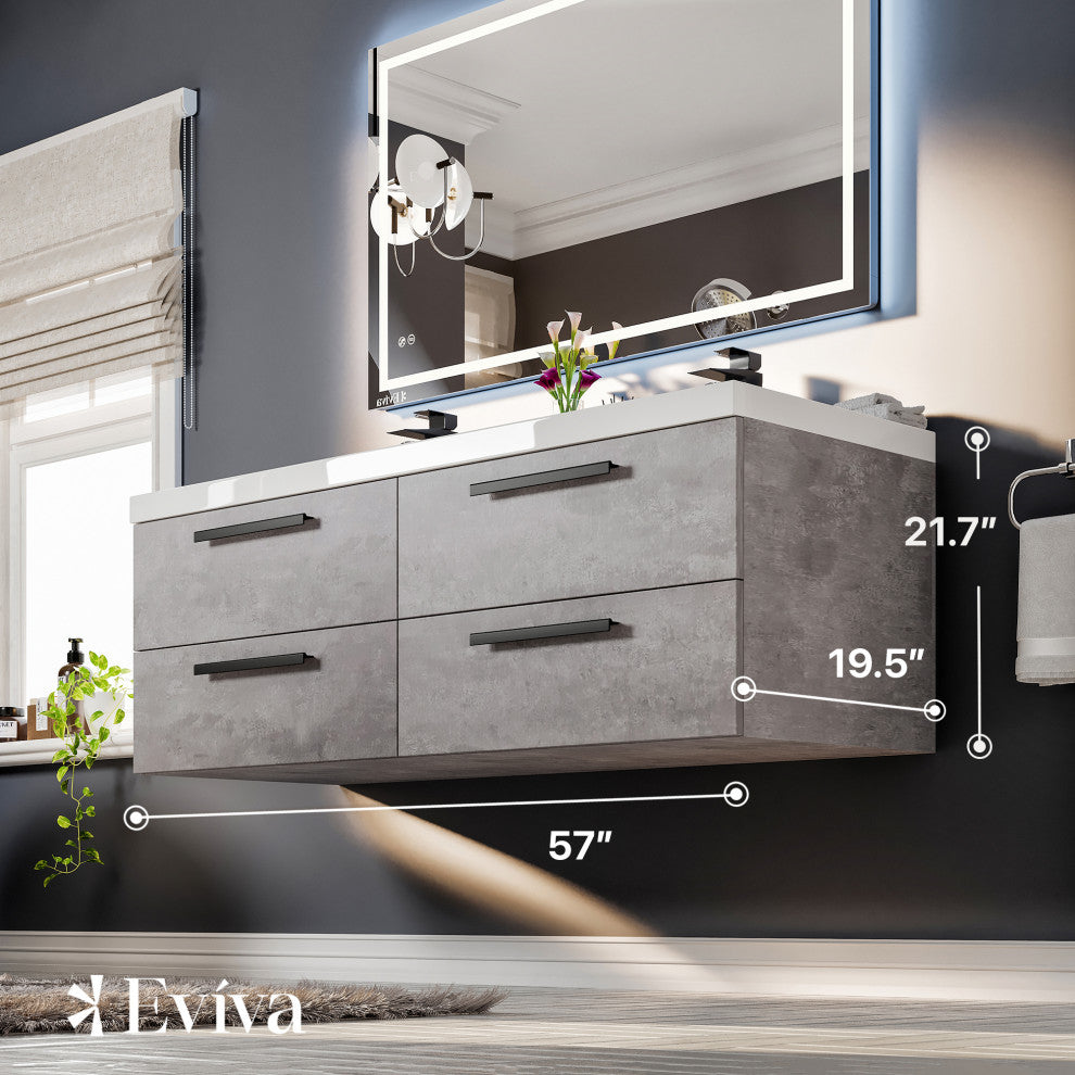 Eviva Surf 57" Bathroom Vanity, Cement Grey