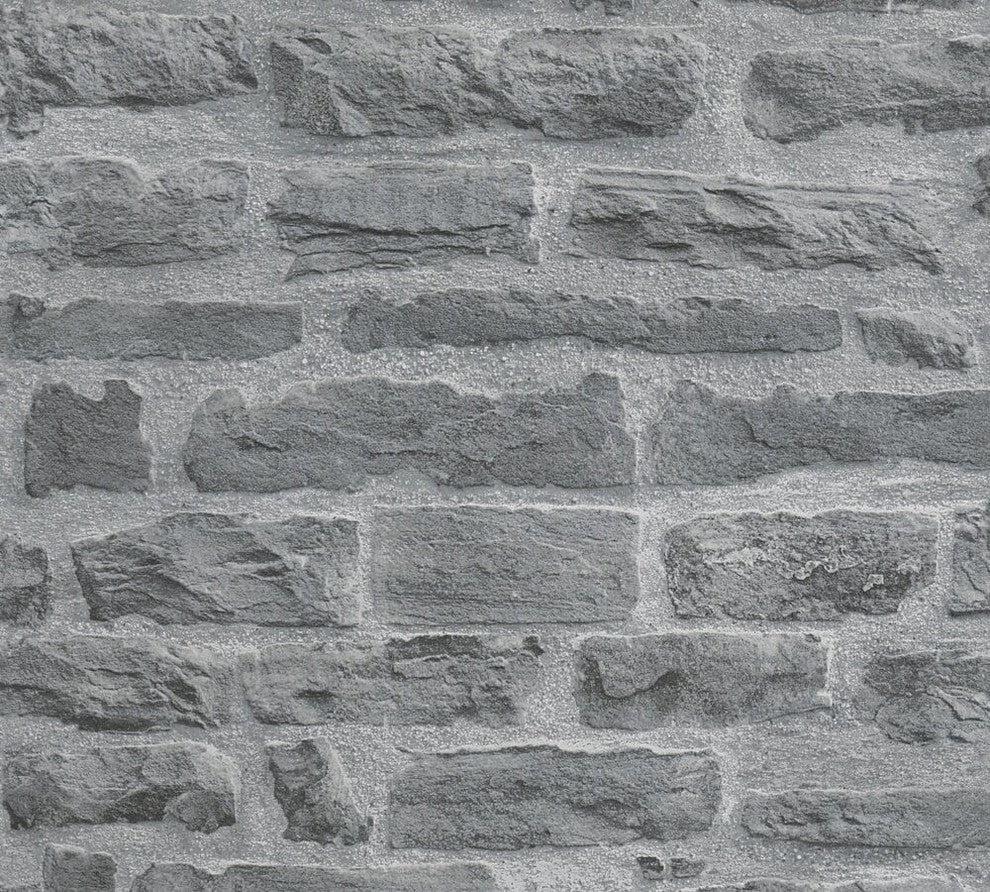 Best of Wood'n Stone, Modern Wood Stone Brick Dark Gray Wallpaper Roll