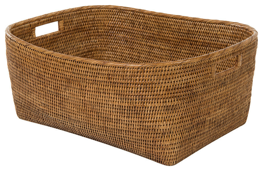 La Jolla Rattan Oblong Storage Basket, Large, Honey-Brown