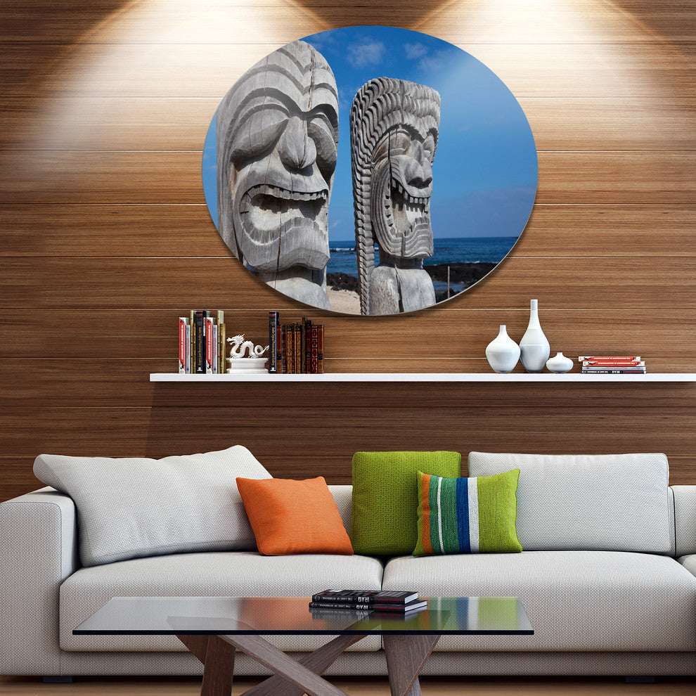 Hawaiian Tiki Gods, Landscape Disc Metal Wall Art, 23"