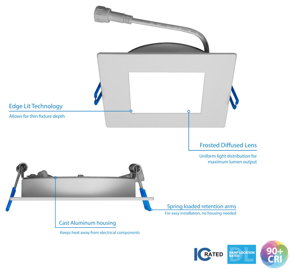DLE6 Series 6" Square Downlight, Nickel, 4000k