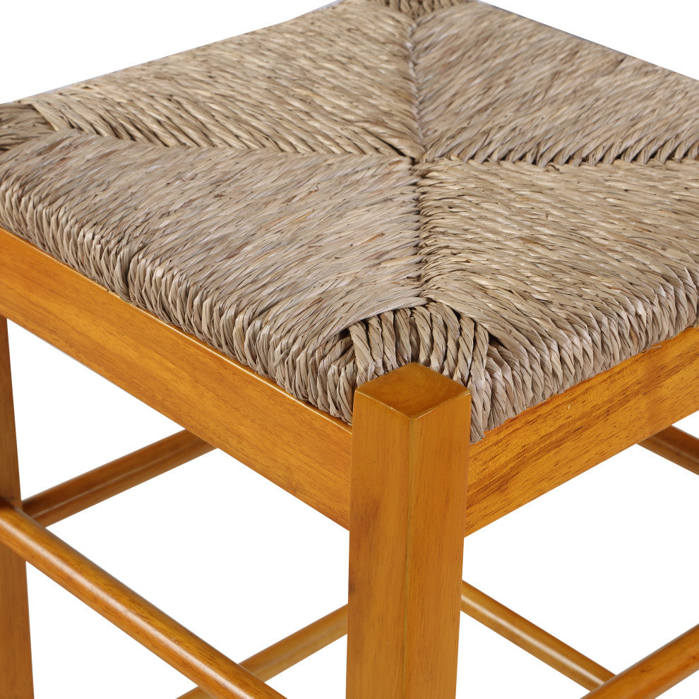 Square Rush Backless Counter Bar Stool, Oak