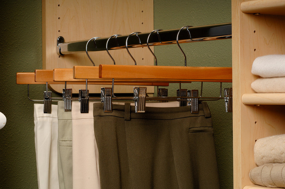 Wooden Bottom Hanger With Clips, Natural/Chrome, Box of 100
