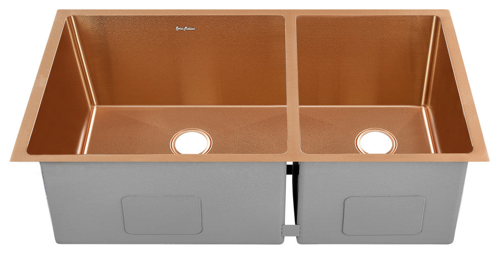 Rivage 33"x20" Stainless Steel, Dual Basin, Undermount Kitchen Sink, Rose Gold