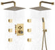 12" Dual Heads Shower System with 4 Way Thermostatic Faucet, Brushed Gold
