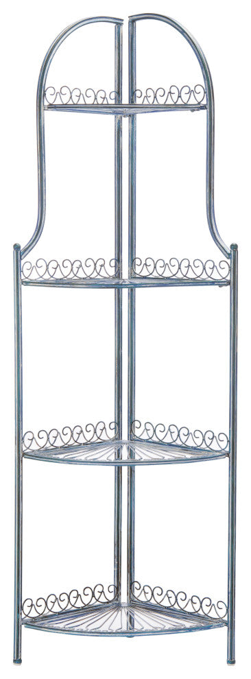 Safavieh Abarrane Wrought Iron 4-Tier Outdoor Corner Shelf Antique Blue