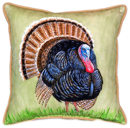 Pair of Betsy Drake Wild Turkey Large Indoor/Outdoor Pillows 18x18