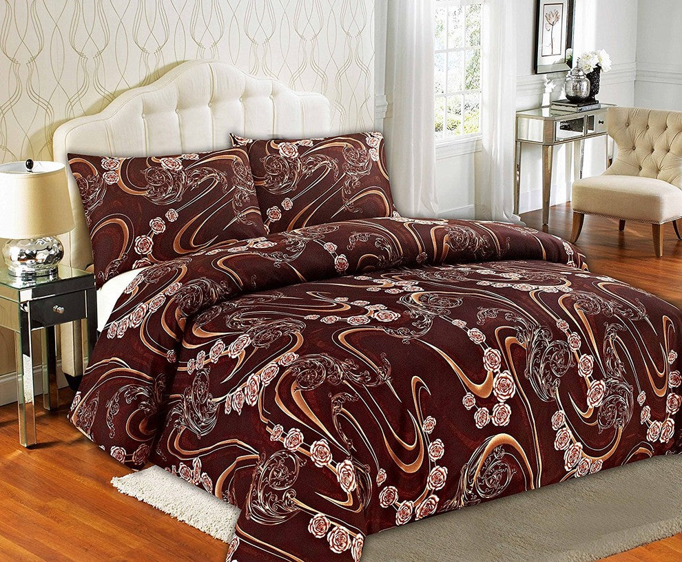 Tache Melted Gold Brown Floral Duvet Cover Set, Twin