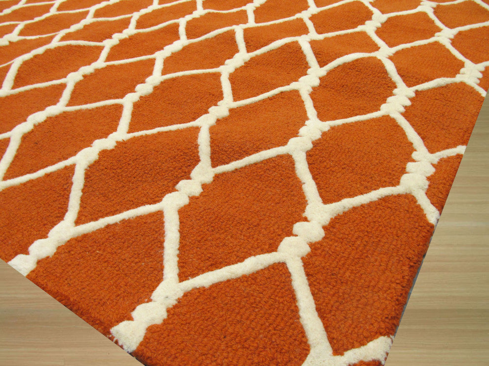 Orange Transitional Geometric Chain-Link Area Rug