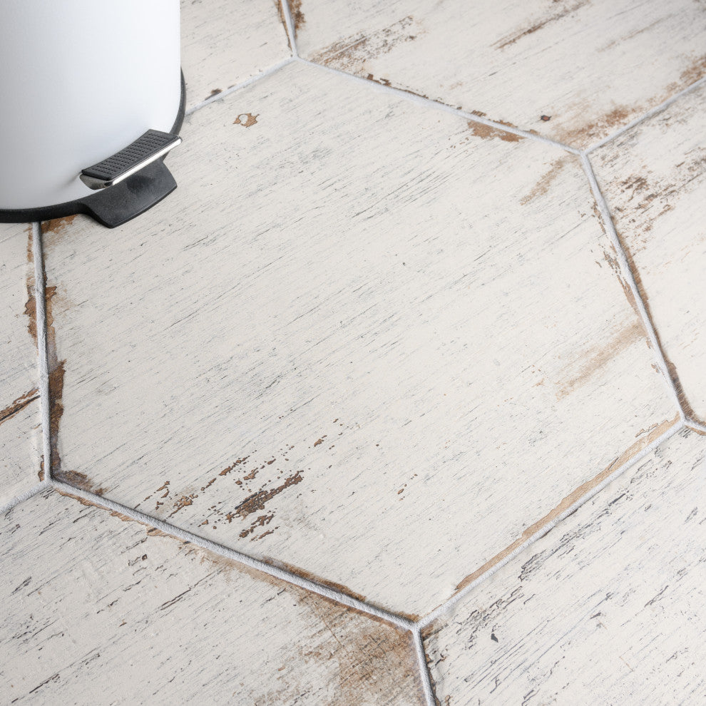 Retro Hex Porcelain Floor and Wall Tile, Blanc