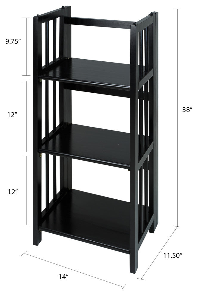 3-Shelf Folding Bookcase 14" Wide, Black