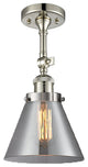 Large Cone 8" Semi-Flush Mount, Polished Nickel, Glass: Smoked