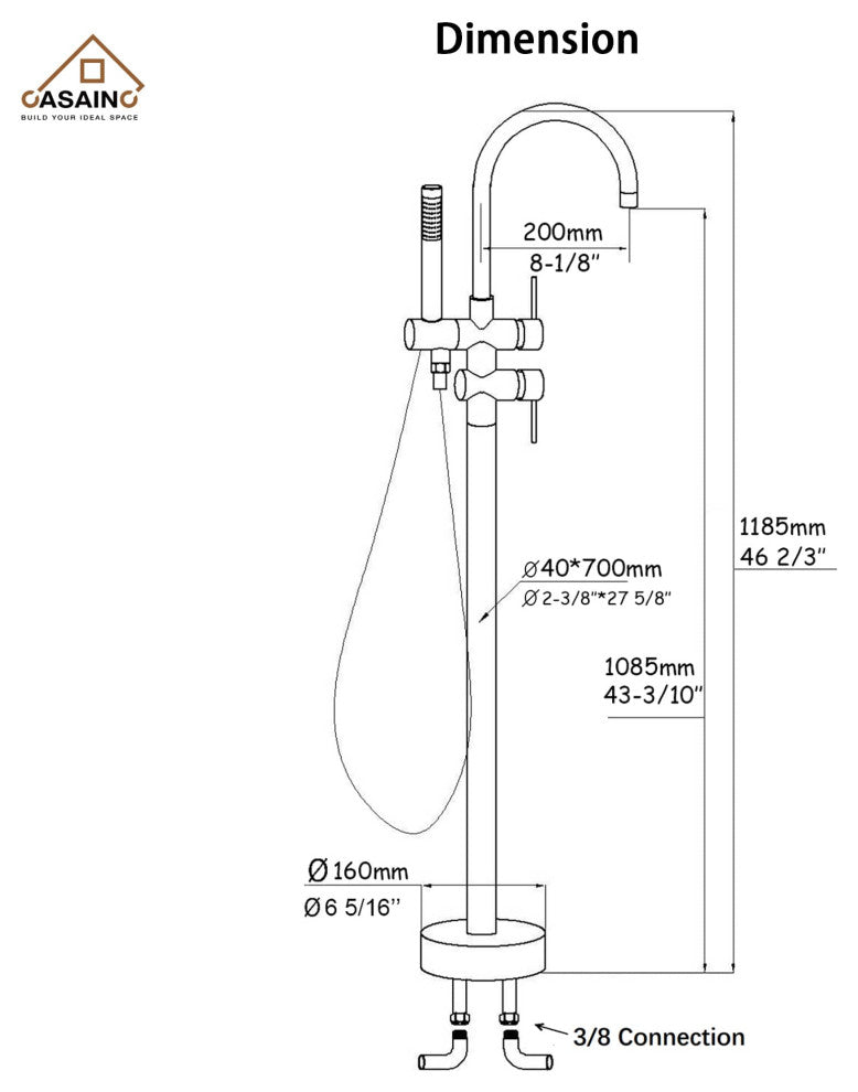 Freestanding Bathtub Faucet Hand Shower Floor-Mount High-arc Tub Faucet 2-Handle