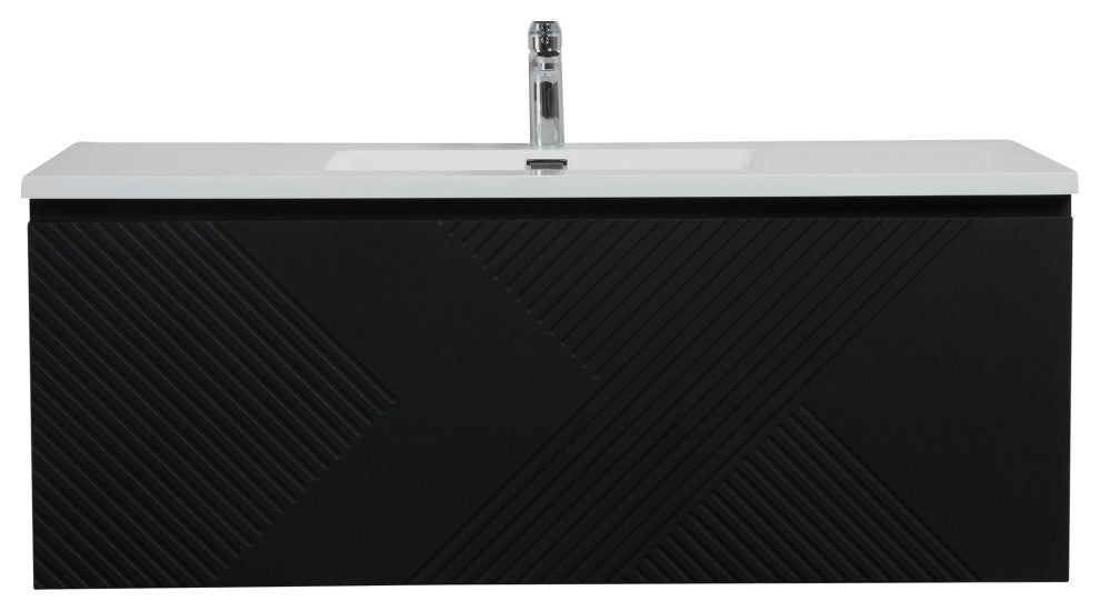 Matte Black Wall Mount Bath Vanity, Integrated Sink, White Sink, 48"