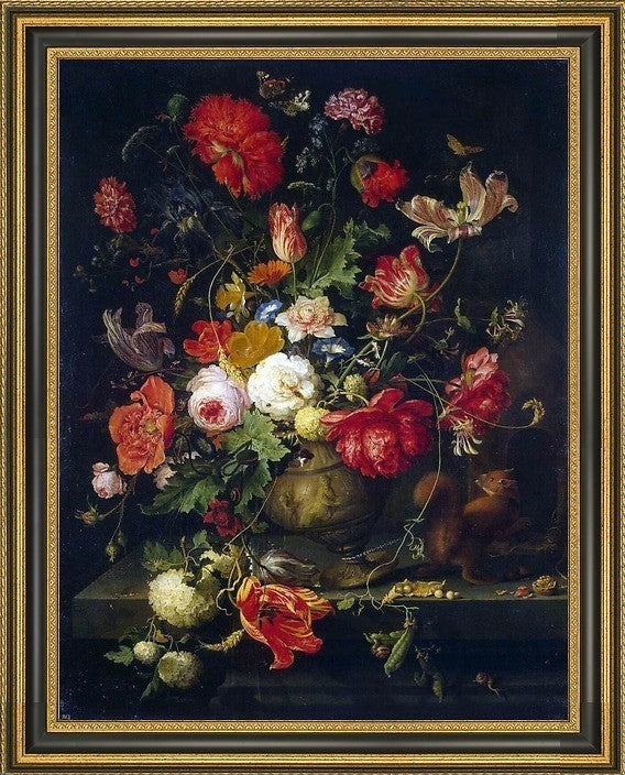 Abraham Mignon Vase of Flowers Framed Premium Canvas Print, 21"x28"