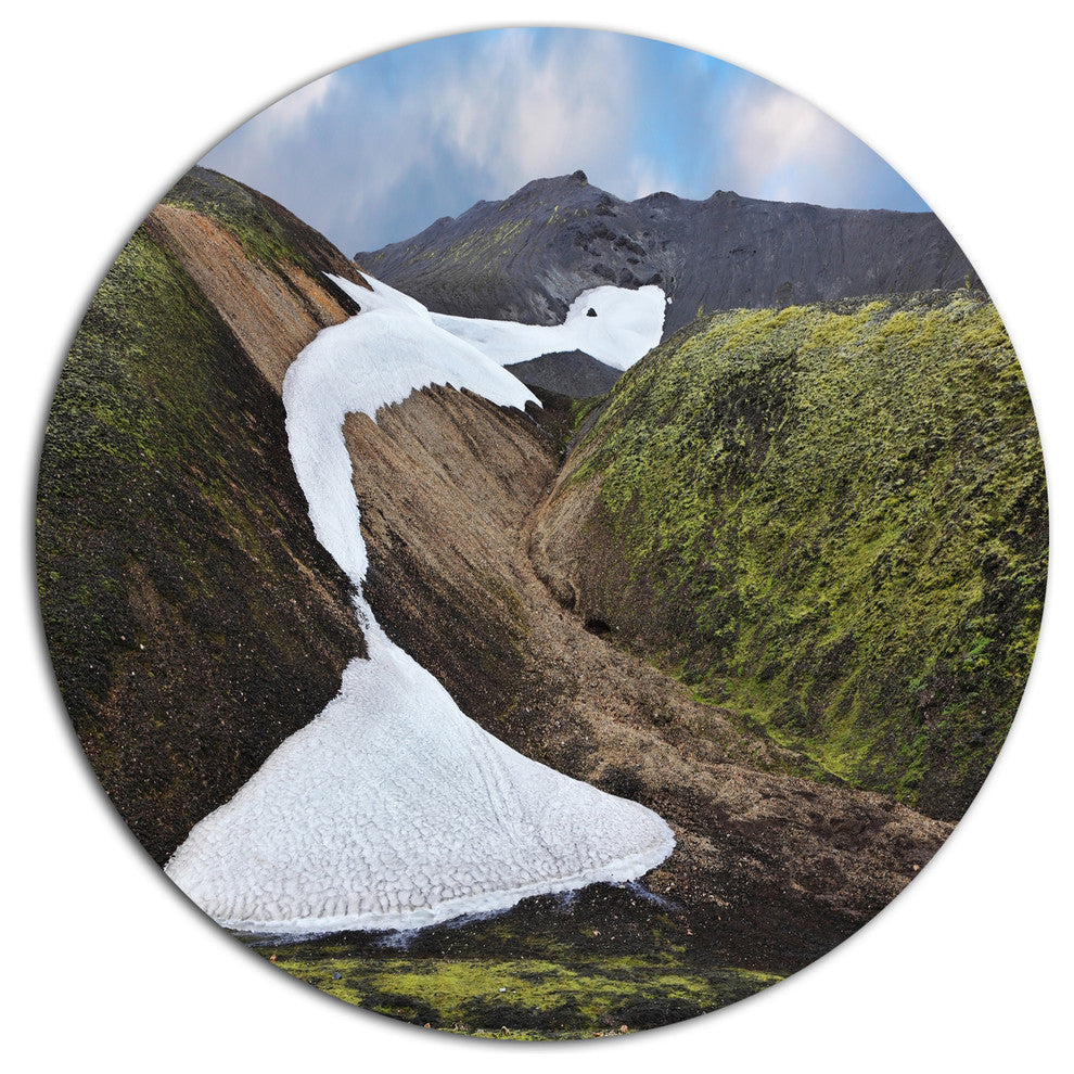 White Spots Snowfields In Gullies, Landscape Wall Round Wall Art, 11"