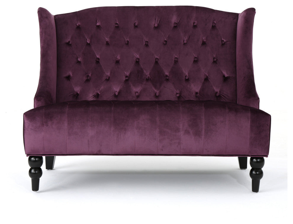 GDF Studio Leona Traditional High Back Tufted Winged Fabric Loveseat, Raisin
