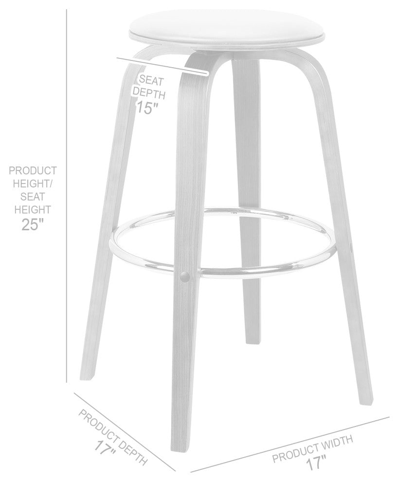 Harbor Swivel Stool Faux Leather and Wood Veneer Frame, Cream and Walnut, Counter Height 26"