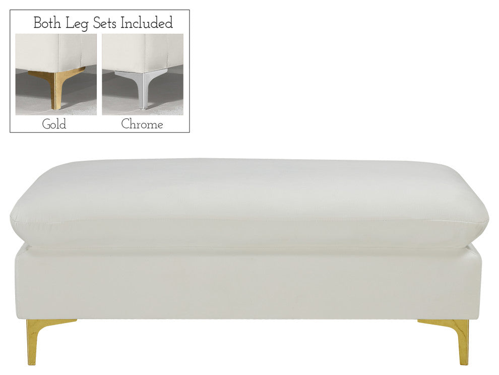Naomi Velvet Upholstered Ottoman, Cream